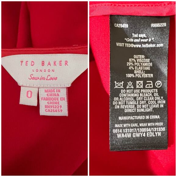 NEW Ted Baker | Edlyn Bright Red Zip Detail Long Sleeve Sheath Mini Dress 0 NWOT - Picture 10 of 11